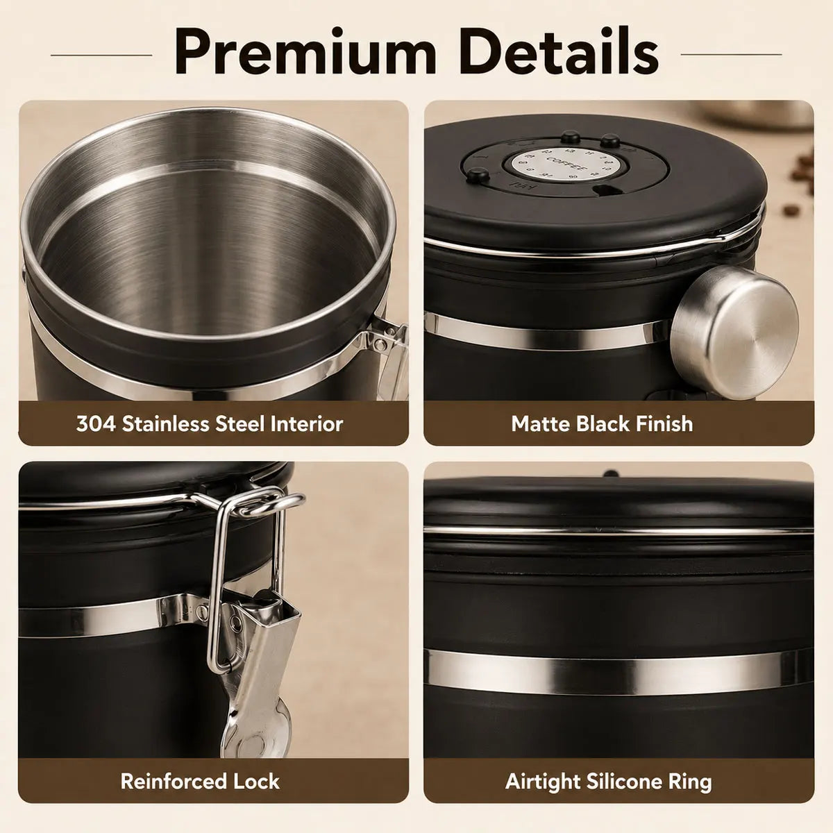 Airtight Stainless Steel Coffee Canister