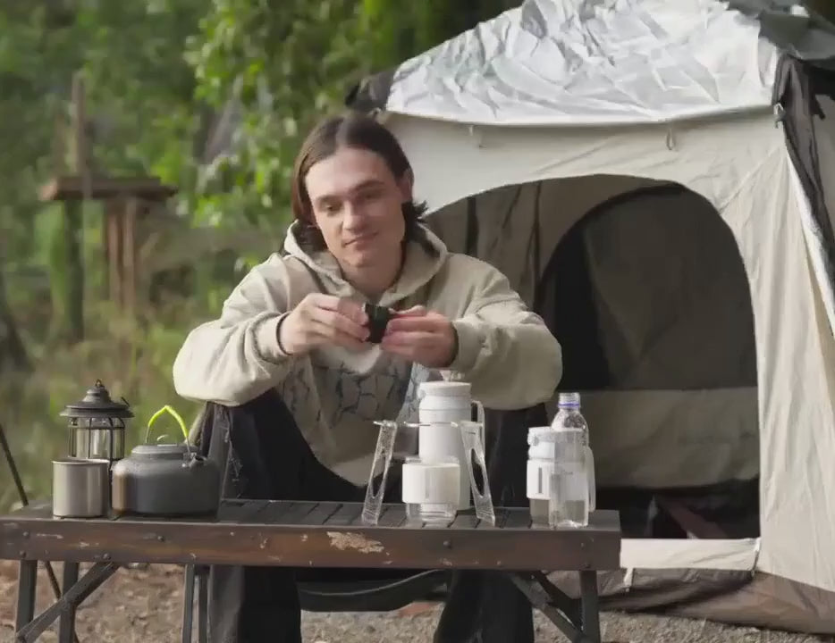 Portable espresso preparation and brewing on a camping trip