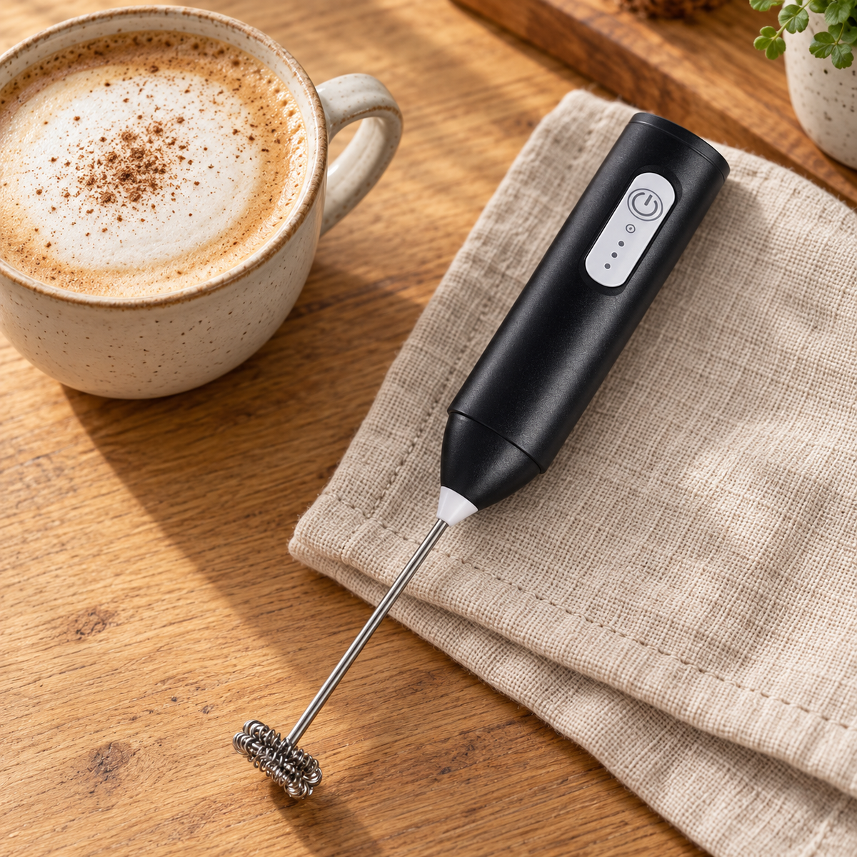 Electric Milk Frother in an everyday coffee setting